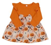 Oranžové žebrované šaty s dýněmi 