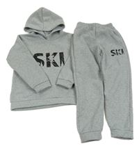 2 set - šedá melírovaná mikina s nápisem a kapucí + tepláky 