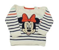 Bílo-tmavomodro-červený pruhovaný lehký svetr s Minnie C&A