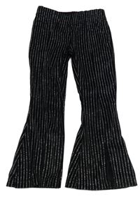 Černo-stříbrné sametové pruhované flare kalhoty dunnes