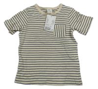 Nové - béžovo-tmavomodré pruhované tričko s kapsičkou H&M