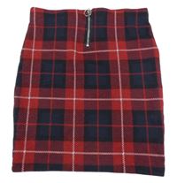Tmavomodro-červená kostkovaná sukně se zipem New Look