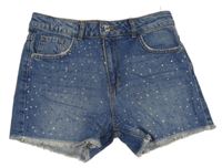 Modré riflové kraťasy s kamínky Denim Co.