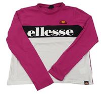 Růžovo-bílo-černé crop triko s logem Ellesse