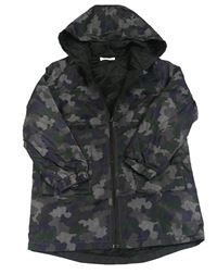 Šedo-tmavomodro-khaki army šusťáková podzimní bunda s kapucí Shein