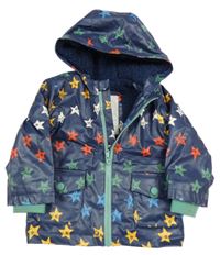 Tmavomodrá voděodolná zateplená bunda s hvězdami a kapucí zn. M&S