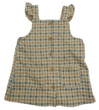 Béžovo-bílo-světlemodré kostkované šaty s volánky Tu