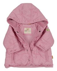Růžová šusťáková zimní bunda s volánky a kapucí