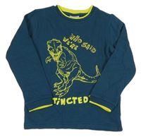 Petrolejová mikina s dinem a nápisy 