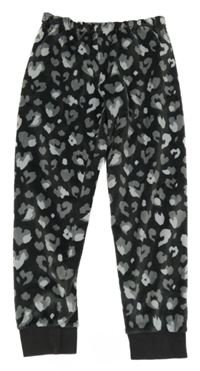 Tmavošedo-šedé plyšové pyžamové kalhoty s leopardím vzorem 