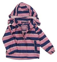 Růžovo-tmavomodrá pruhovaná jarní bunda s kapucí Impidimpi