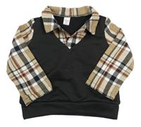 Černo-béžovo-bílá mikina s kostkovanými prvky a límečkem Shein