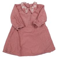 Růžové žebrované šaty s květovaným límcem M&S