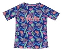 Tmavomodro-růžovo-tyrkysové UV tričko s listy a nápisem St. Bernard