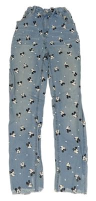Světlemodré skinny rifle s Mickeym a srdíčky Primark
