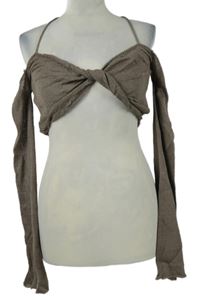 Nové - Dámské hnědé pletené crop triko PrettyLittle Thing