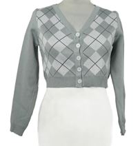 Dámský šedo-bílý károvaný propínací crop svetr 
