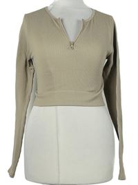 Dámské béžové žebrované crop triko PrettyLittle Thing