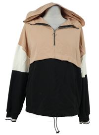 Dámská pudrovo-bílo-černá šusťáková bunda s kapucí Zara 