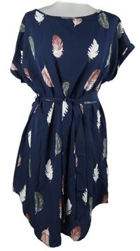 Dámské tmavomodré šaty s peříčky a páskem Shein 