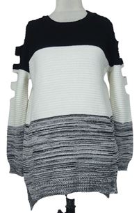 Dámský černo-bílo-šedý svetr s průstřihy zn. Primark 