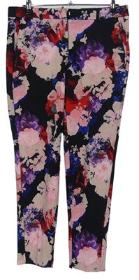 Dámské černo-růžovo-fialové květované kalhoty Dorothy Perkins