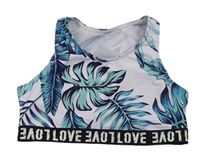 Bílý sportovní crop top s listy a nápisem zn. Shein