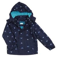 Tmavomodrá šusťáková jarní bunda s auty a kapucí Pocopiano