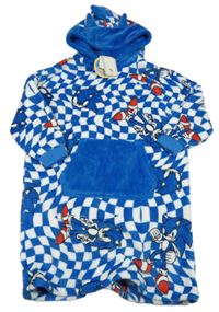 Nové - Modro-bílá kostkovaná chlupatá oversize mikina se Sonicem a kapucí TU