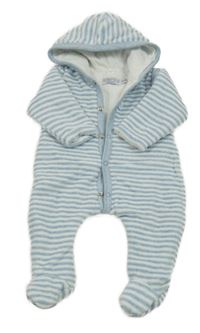 Modro-bílá pruhovaná sametová zateplená kombinéza s kapucí Dirkje