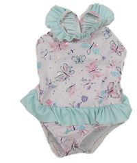 Světlerůžovo-mintové plavky s motýlky a zlatými tečkami Primark