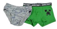 2 set - šedé slipy s nápis y + zelené boxerky Minecraft