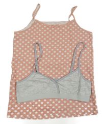 2 set - růžovo-bílý top + šedá lambáda Primark