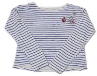 Bílo-modré úpletové triko s nášivkami H&M