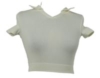 Dámské smetanové žebrované crop tričko s límečkem Primark