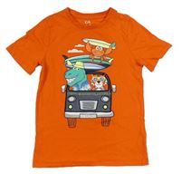 Oranžové tričko s autem se zvířátky C&A