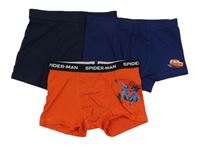 3x boxerky - 2x tmavomodré + červené se Spidermanem