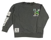 Tmavošedá mikina s potiskem -Minecraft