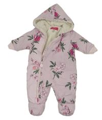 Světlerůžová květovaná bavlněná zateplená kombinéza s kapucí Joules