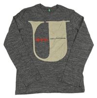 Tmavošedé melírované triko s potiskem Benetton