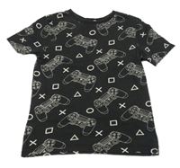 Černé vzorované tričko s ovladači H&M