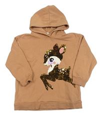 Starorůžová mikina se srnkou z překlápěcích flitrů a kapucí H&M