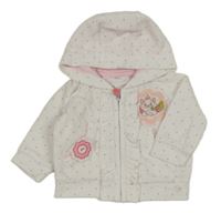 Bílá puntíkatá sametová propínací mikina s Marií a kapucí 