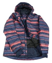 Tmavomodro-růžová vzorovaná šusťáková zateplená funkční bunda s kapucí Crivit