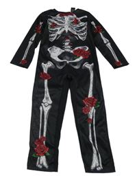 Kostým - Černý overal s kostmi a růžemi F&F