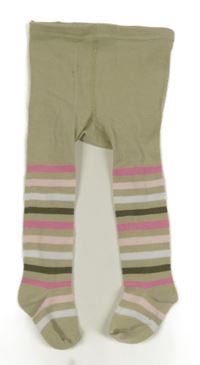 Světlekhaki-růžové pruhované punčocháče