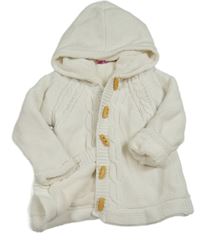 Bílý propínací zateplený svetr s kapucí 