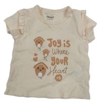 Světlebéžové tričko s nápisem a domečky 