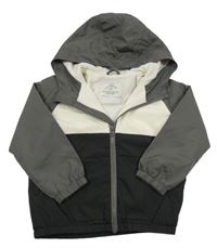 Tmavošedo-smetanovo-černá šusťáková jarní bunda s kapucí George