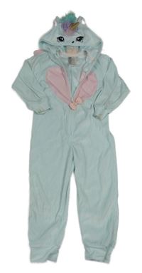 Světlemodrá sametová kombinéza s kapucí - jednorožec H&M
